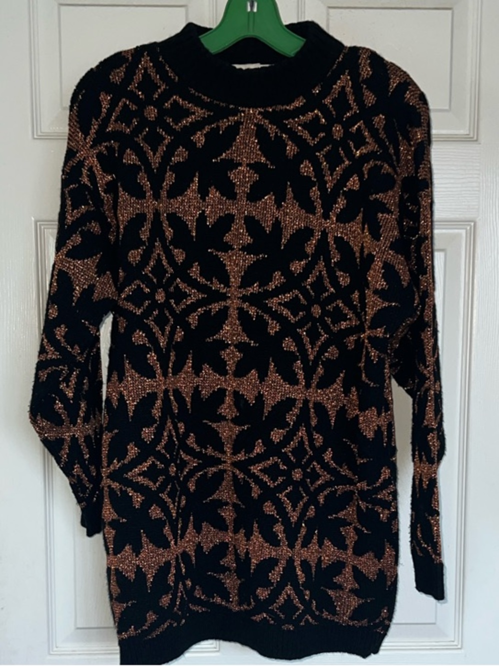 Vintage Dana Scott Metallic Rose Gold Black Knit Tunic Sweater Whimsigoth L